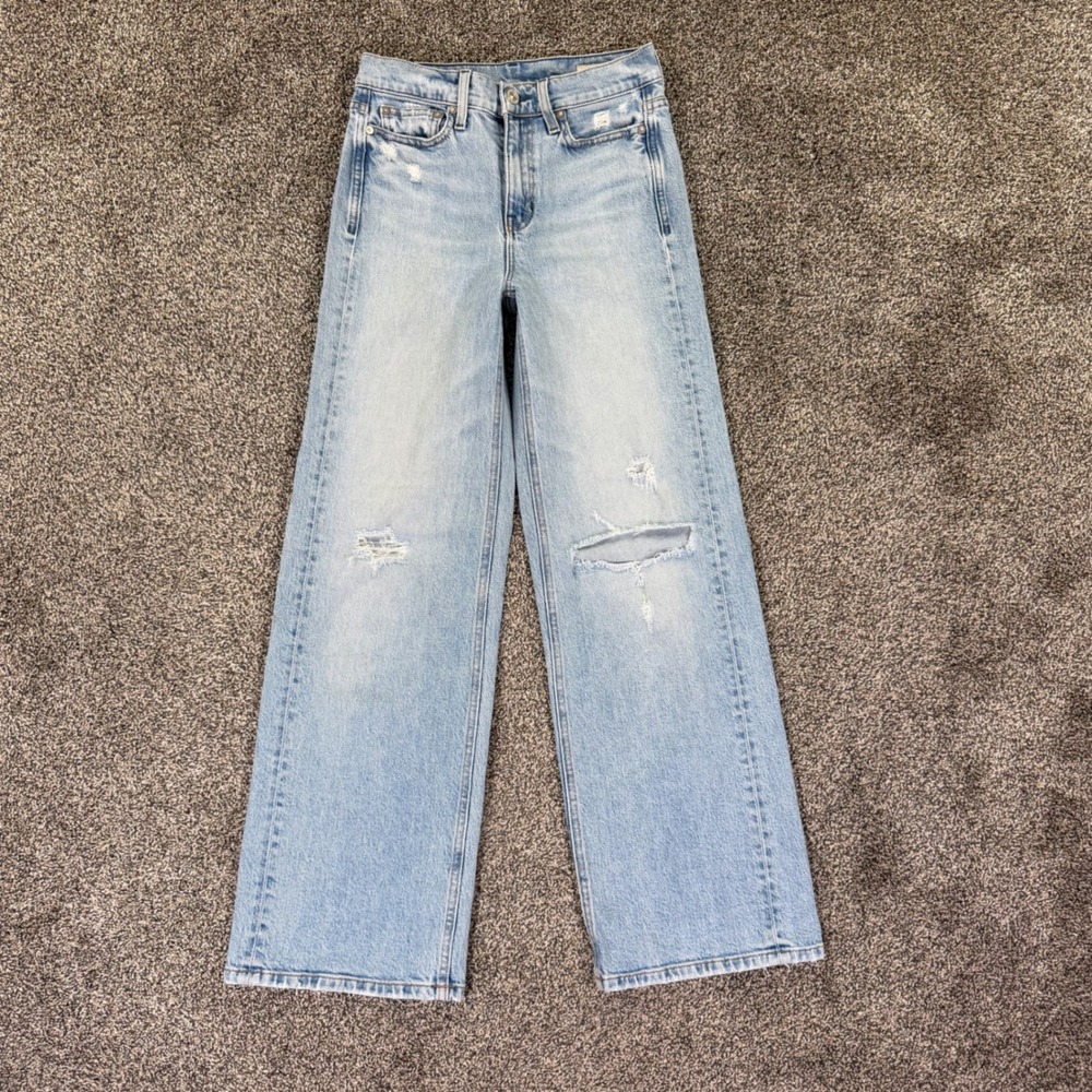 AYR The Secret Sauce Wide Leg Distressed Jeans Womens 25S Light Wash Blue Casual